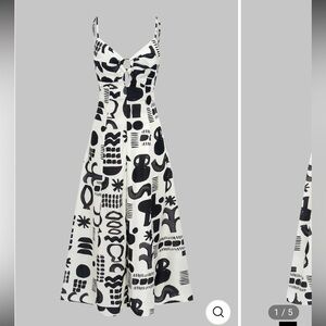Micas Geometric Retro Print Cut Out V-Neck Tie Back Sleeveless Midi Dress